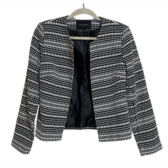 Banana Republic 6 Geometric Stripe Jacquard Collarless Blazer Jacket Black White - Picture 1 of 8